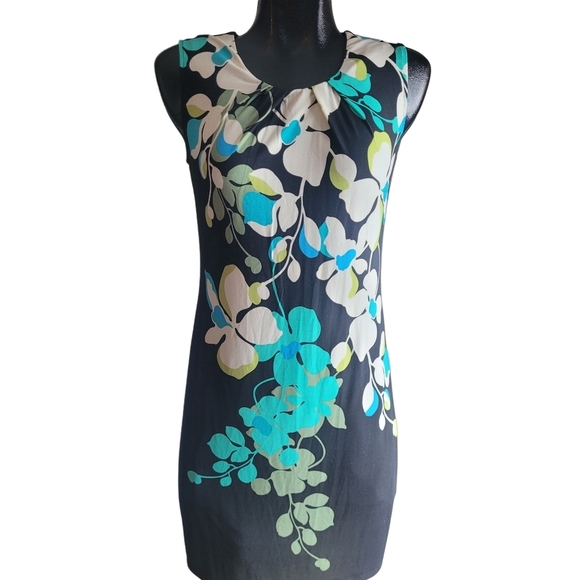 Jeune Jeunesse Black Colorful Floral Print Sheath Dress S - Picture 1 of 7